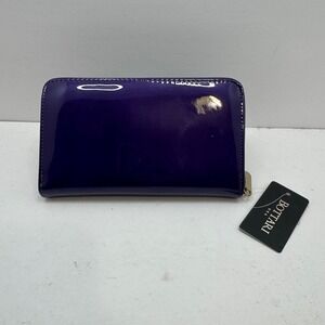 Bottari Wallet Women OS Purple Patent Leather Zip Around‎ Accordion 1078TP